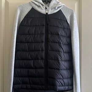 DKNY Black Puffer Jacket with Light Gray Hooded Knit